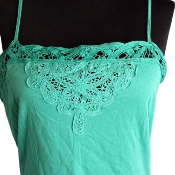 Nine & Co Weekend M Camisole Green Lace Trimmed Cotton Strappy Top - Picture 5 of 9